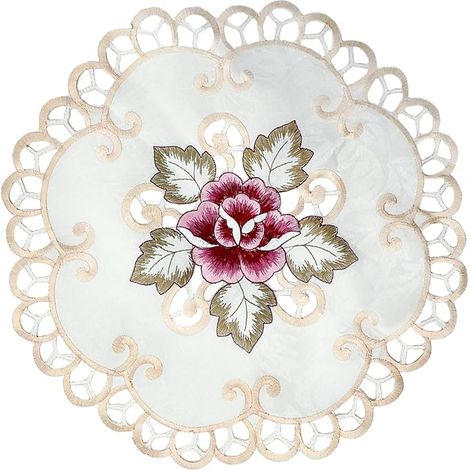 4pcs dentelle brodée découpe nappe ronde napperon vase tapis, coton, pays européen brodé dessous de verre 30 cm de diamètre rond pour la décoration de table (1/2)