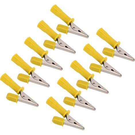 Lot de 10 Pinces Crocodile Isolées 5mm, Ouverture en Cuivre Pur, Connecteur 4mm pour Tests Électriques, Jaune (1/5)