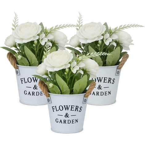 Set di 3 vasi da fiori decorativi realistici da appoggiare su mensola tavolo stile naturale in plastica beige 130017082