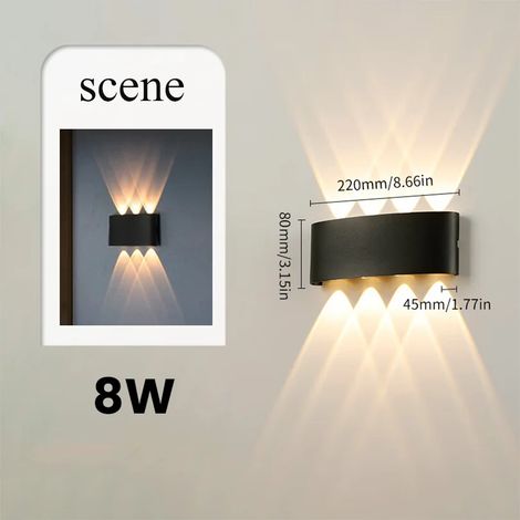 (Lumière naturelle - 8 W, sans capteur) Applique murale LED extérieure étanche IP66, lampe de chevet minimaliste et créative pour chambre à coucher, idéale pour une utilisation intérieure ou extérieur (1/5)