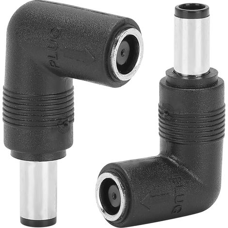 Schwarzer Adapter (2 Stück) von Buchse auf Stecker für HP/Dell, gerade auf abgewinkelt, 7,4 x 5,0 mm auf 7,4 x 5,0 mm (1/5)