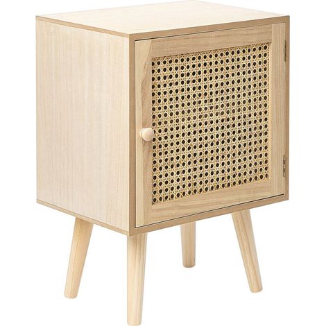 Mesita de noche con frente de ratán chapado de MDF estilo boho paulownia clara Almo (1/5)