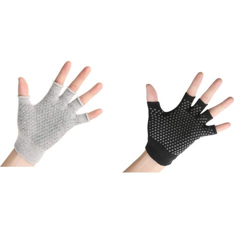 Gants Yoga - Sans Doigts - Semelles Antidérapantes En Caoutchouc - Pour Yoga Pilates Barre Danse - 2 Paires (1/5)