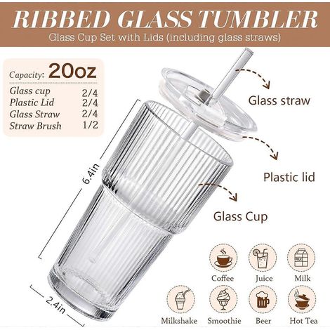 Verres à café glacé avec couvercle et paille lot de 2 20 oz (1/4)