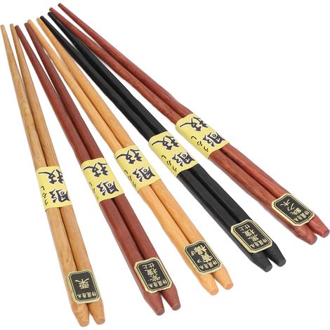 Ensemble de baguettes de 5 couleurs différentes, en bois naturel, antidérapantes et confortables à utiliser. Baguettes pointues réutilisables. (1/5)