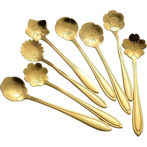 Teelöffel – Edelstahl – 8-teilig – Blumenmuster – Für Kaffee, Tee, Smoothies – Rührlöffel-Set (1/5)