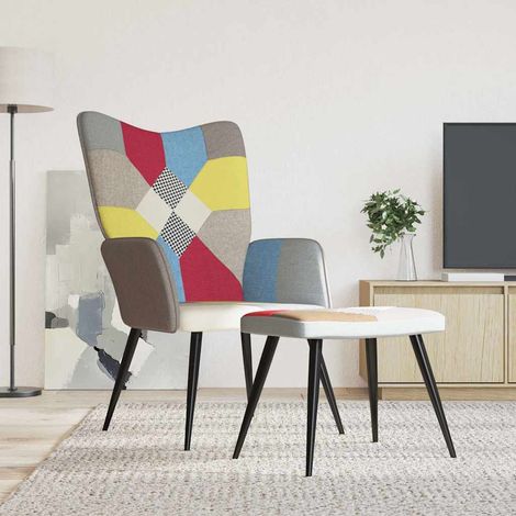 vidaXL Chaise de relaxation avec tabouret Patchwork Tissu (1/5)