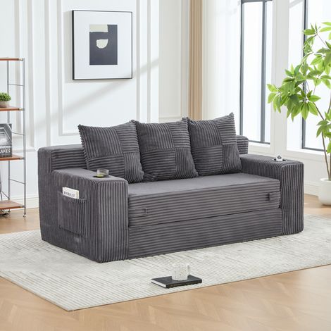 Fauteuil-lits 3-en-1, fauteuil pliant avec fonction de couchage, dossier inclinable clic-clac réglable, vert foncé. (1/4)