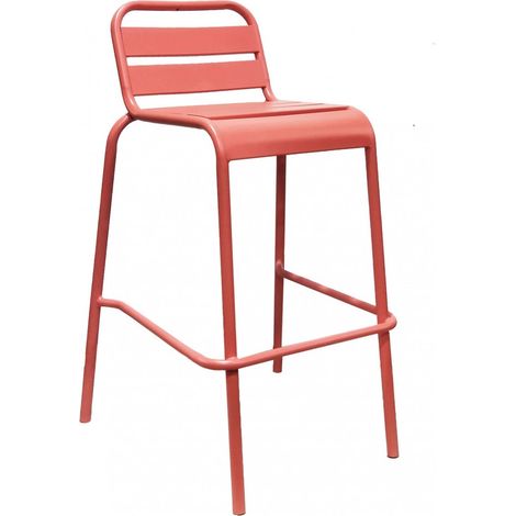 Sgabello in Metallo da Bar per Isola Cucina Alto Rosso con Schienale (1/4)