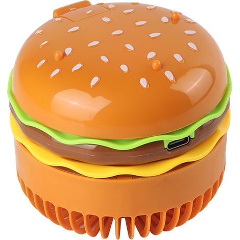 Adorable mini ventilateur pliable en forme de hamburger, pour une fraîcheur personnelle et silencieuse en voyage, au bureau, dans la chambre ou en camping. Disponible en rose et jaune. (1/5)