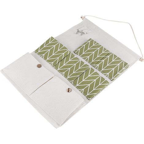 7 Pochettes murales en lin coton vert, rangement suspendu pour porte, organiseur de chambre à coucher (1/5)