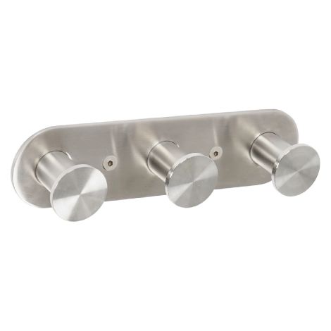 Porte-manteau triple Mod. Blizz en acier inoxydable brosse', 17,5 cm x 4,5 cm x 3,4 cm, fixation par vis ou colle