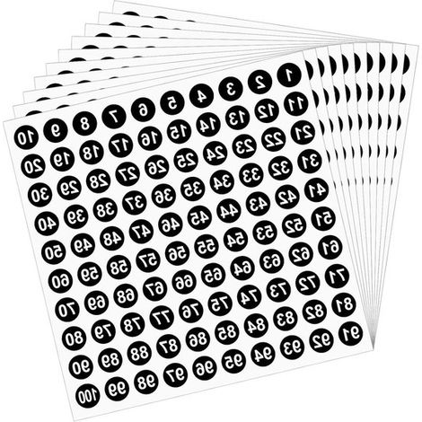 10 fogli di adesivi rotondi con numeri da 1 a 100, adesivi con numeri consecutivi, autoadesivi, piccoli adesivi numerati da 1 cm per ufficio, casa, ecc. (1/5)