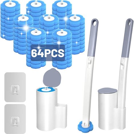 Lot de 2 Brosses WC Jetables avec 64 Têtes de Recharge Nettoyantes (1/5)
