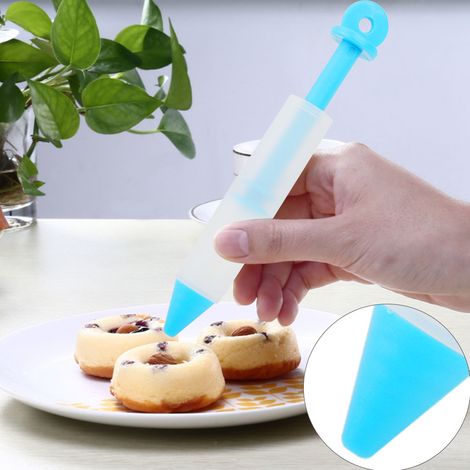 Silikon-Lebensmittelschreibstift mit 4 Düsen, Schokoladendekorationswerkzeug, Kuchenform (Blau) (1/5)