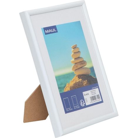 Cadre Photo 13 x 18 cm, Cadre Photo en Plastique pour Format Portrait ou Paysage, avec Passe-Partout, Cadre Interchangeable à Poser, Idéal pour Photos et Collages, Blanc (1/5)