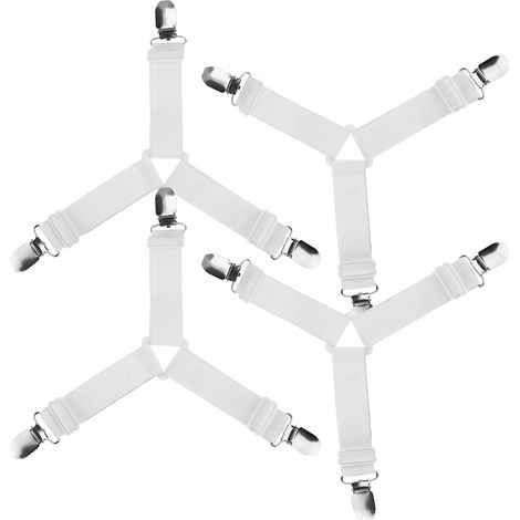 Sangles de support de drap de lit triangulaire réglable, 4 pièces, attaches à Clips (blanc)