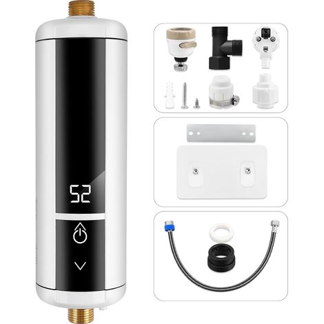 Mini chauffe-eau instantané 220 V 3500 W avec affichage de la température - Chauffe-eau instantané compact pour une utilisation sous l'évier, la cuisine ou la salle de bain - Avec affichage de la