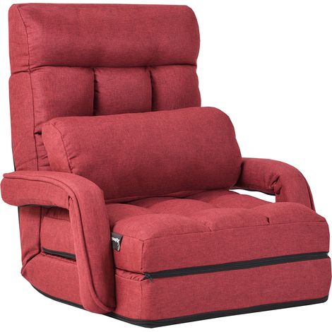 Divano letto in tessuto regolabile in 5 livelli con braccioli e cuscino pieghevole da terra, 173x67x12cm Rosso (1/3)