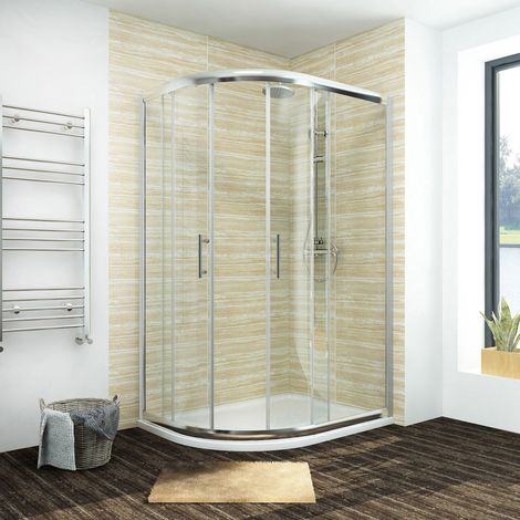 ELEGANT 1000x800mm Walk in Sliding Door Left Quadrant Shower Enclosure Corner Cubicle with Tray 1000x800mm and Waste Trap (1/5)