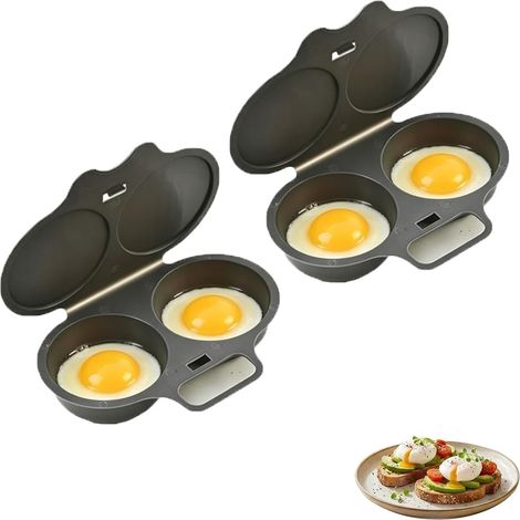 Set di 2 cuociuova a microonde Cufryna, cuociuova a microonde a 2 cavità, antiaderente, con coperchio e stampo per la cottura a vapore, senza olio (nero2) (1/5)