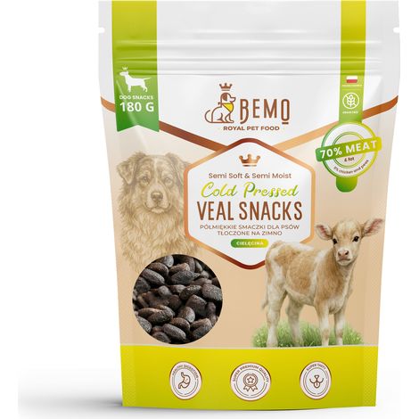 Snacks de ternera prensada en frío Bemo: snacks de ternera semiblandos, prensados en frío, para perros.