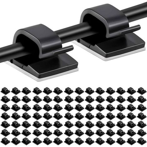 100pcs Clips Cables Adhésifs Gestion de Cable Support Organiseur de Fils électriques Plastique Organisateurs de Cordon de Cable Clip pour Fixer des Cables noirs,Serre-câble