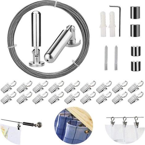 Asta per tende multifunzionale con clip - appendiabiti in acciaio inox da 5 metri (1/5)