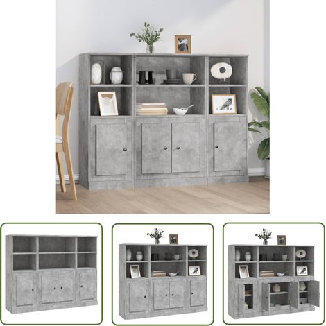 The Living Store Highboards 3 Stk. Betongrau Holzwerkstoff - Sideboard - Hochschrank - Wohnzimmermöbel - Beton Grau - Holzwerkstoff (1/5)