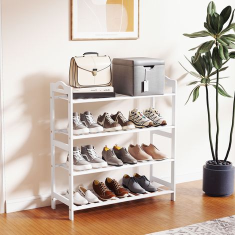 Estantería para Zapatos de Bambú para 12 Pares de Zapatos para Entrada Pasillo Dormitorio 67,5x24,7x72 cm Blanco (1/5)