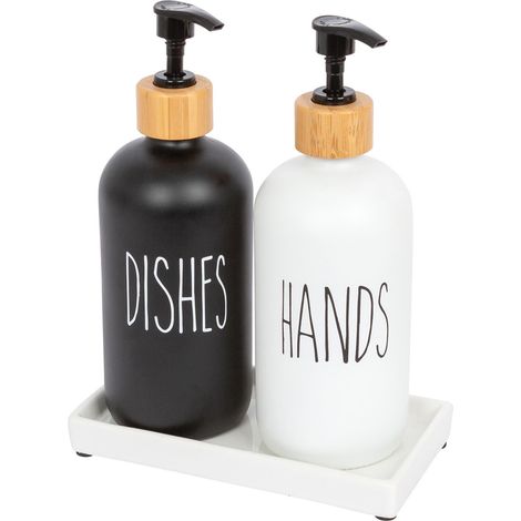 Ensemble 2 distributeurs savon verre 500 ml plateau céramique (1/5)
