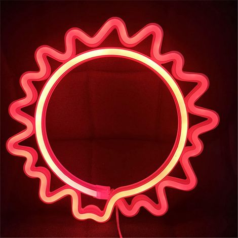 Neon Light - Sunshine Shape - PVC + LED - Battery Or USB Powered - Indoor Wall Decor - For Living Room Kids Room Party - 27 X 27 X 2 Cm - 1 Piece