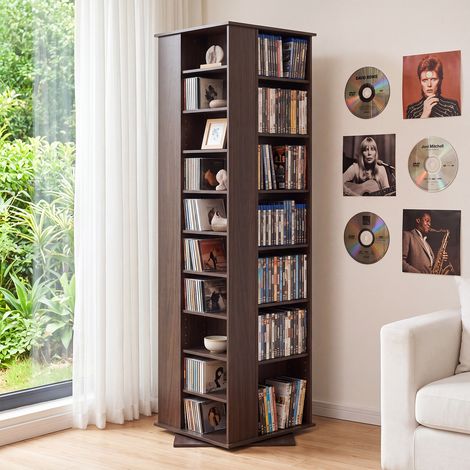 VEVOR Bibliotheque Etagere Rotative a 360°, Meuble de Rangement Multimedia, 34 Compartiments, Tour de Rangement pour CD, DVD, Livres, Collections, Etageres Reglables pour Bureau Chambre Salon, Marron (1/5)