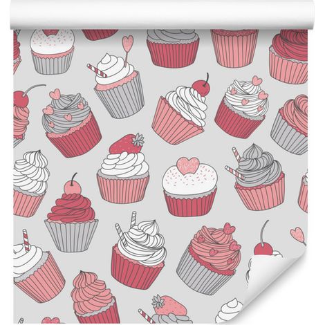 Papel pintado de cupcakes coloridos para salón y dormitorio, 50x1000 cm. (1/5)