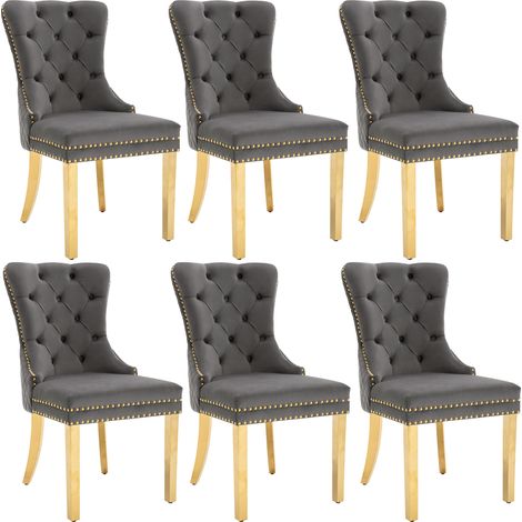 Chaise de salle à manger en velours gris avec anneau rond doré et pieds en acier inoxydable (1/5)
