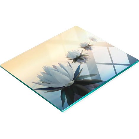 Tablero decorativo multifuncional de vidrio templado con dise帽o de flores de loto, 60x52 cm.