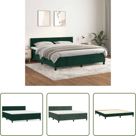 vidaXL Matelas à ressorts ensachés - Sommier à lattes de lit et matelas Vert foncé 160x200cm Velours (1/5)