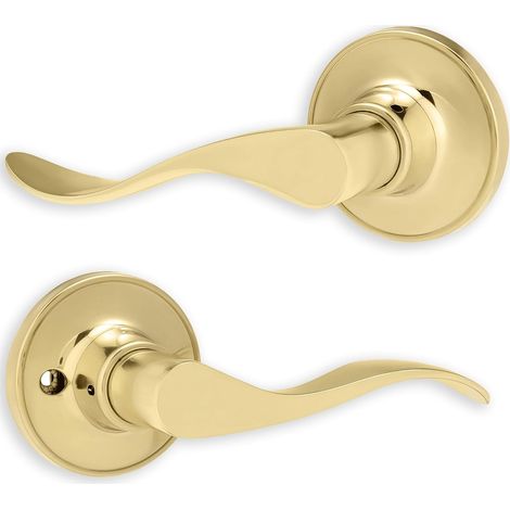 Kit Poignée De Porte Laiton Poli, Béquille Double Zinc, Pour Porte Intérieure Bois 35-50mm (1/5)