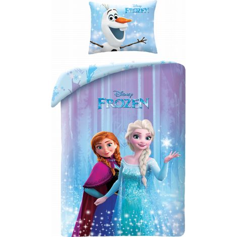 Parure de lit en coton 140x200 LA REINE DES NEIGES Elsa et Anna