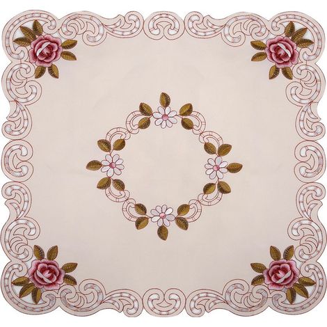de table brodé de fleurs rouges nappe ajourée décoration de (1/4)