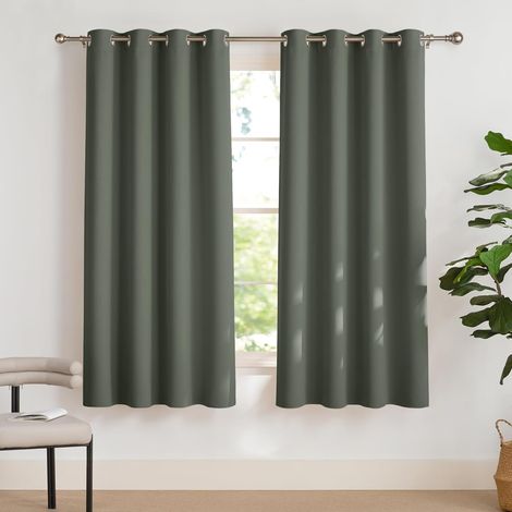 Rideau Occultant Thermique - Décoration de Fenêtre Draperies à Oeillets Isolation Luminere Tissu Doux pour Maison Chambre Cuisine, L140xH160cm, Vert Gris, Lot de 2