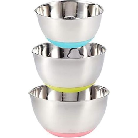 Bol Inox 3 unités Bol à Mélanger en métal Inoxydable 5L Bol Saladier avec Bec Verseur et Base en (1/5)