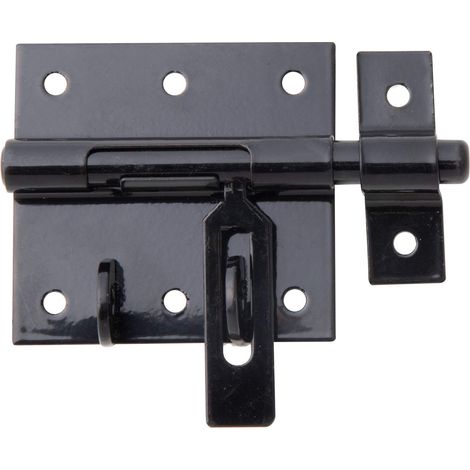Verrou de box porte-cadenas avec boucle serrée plastifié en noir platine 70 x 67 mm boulon Ø 9,5 mm longueur totale 100 mm kit de 10 (1/3)