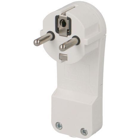Solera – Prise mâle 2P+T 10/16A blanche extra plate – Tension 230V – Design coudé 90° pour espaces restreints – Anneau rétractable (1/2)