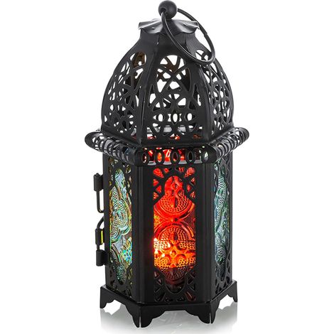 chandeliers en vitrail, lanternes en métal, bougeoirs parfumés, ornements en fer forgé, noir (1/5)
