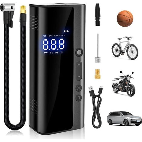 Electrique Compresseur à Air Portatif, 150psi, 7.4V 8000mah Mini portable pour voiture, moto, vélo, balle, peut être rechargée par USB - C comme lampe de poche et alimentation mobile (1/4)