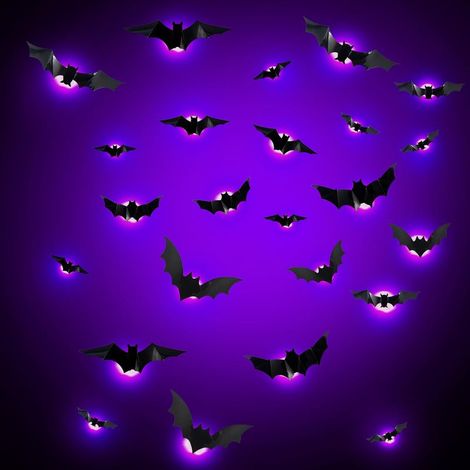Halloween Decoration, 24 Pieces LED Deco Halloween Outdoor Indoor 3D Bat Wall Stickers Decorations Light Bat Kit for Windows, Walls, Doors, Party Decorations (1/5)