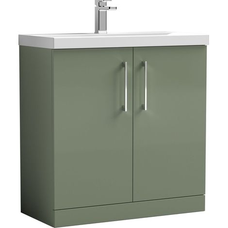 Balterley  Contemporary Bathroom 2-Door Floor-Standing Thin-Edge Vanity Unit Basin, Satin Green, 800mm