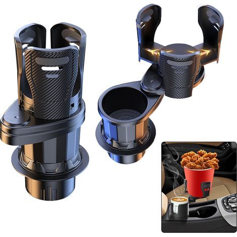 2 en 1 Porte Gobelet Voiture, Double Support Réglable pour Voiture, Porte Boisson Pivotant à 360° pour Camping-Car, Yacht, Camion (Noir) (1/5)