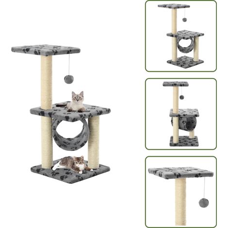 Albero per gatti per gattini - vidaXL Albero per Gatti e Tiragraffi Sisal 65 cm Zampe Stampate Grigio - Albero per gatti con piattaforme